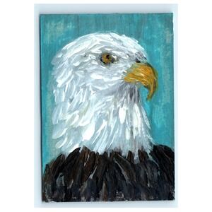 ACEO Original Art Acrylic Bald Eagle Painting 2.5x3.5‎